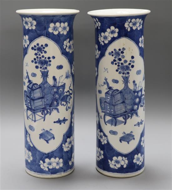 A pair of Chinese blue and white sleeve vases, 19th century height 36cm